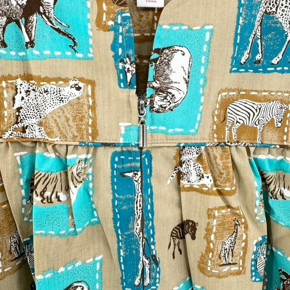 Go Softly Patio Dress Grandma House Animal Zebra Safari Sz M Tan Giraffe Midi - Picture 4 of 5